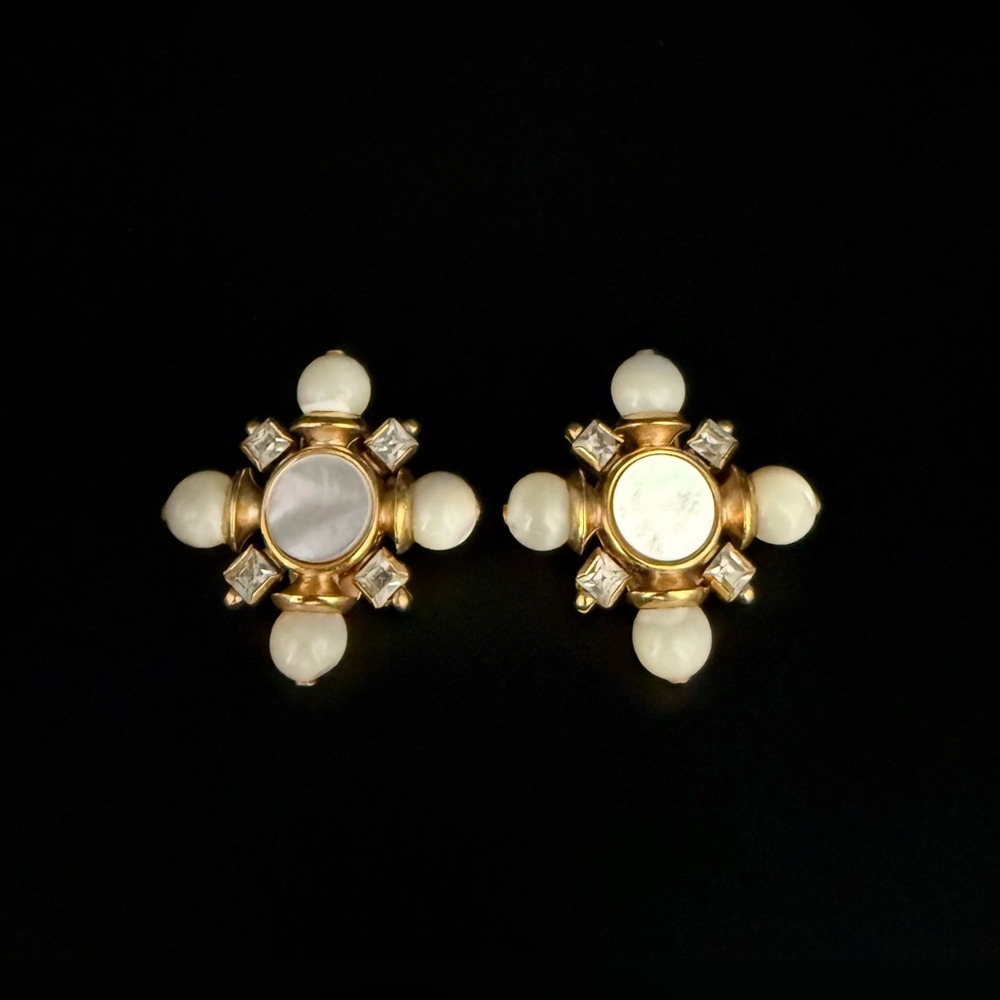 FAUX pearl,mother-of-pearl&crystal clip earrings,good preloved condition.photo 2